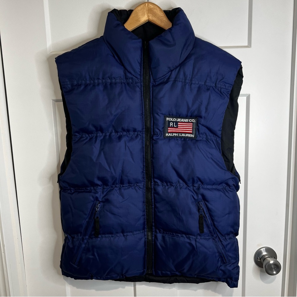 VTG Polo Jeans Co Ralph Lauren Vest RLFlag Patch Y2K Boys 14-16 Women XS/S READ